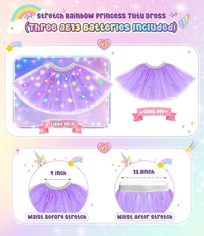 Light up Princess Dress up Clothes for Little Girl, Unicorn Princess Cape Princess Dresses Crown Toy for 3 4 5 6 Girls