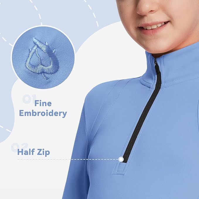 baleaf Girls Long Sleeve Shirts Fleece Jacket Fall Half Zip Pullover Kids Sweatshirts Athletic Thermal Coat