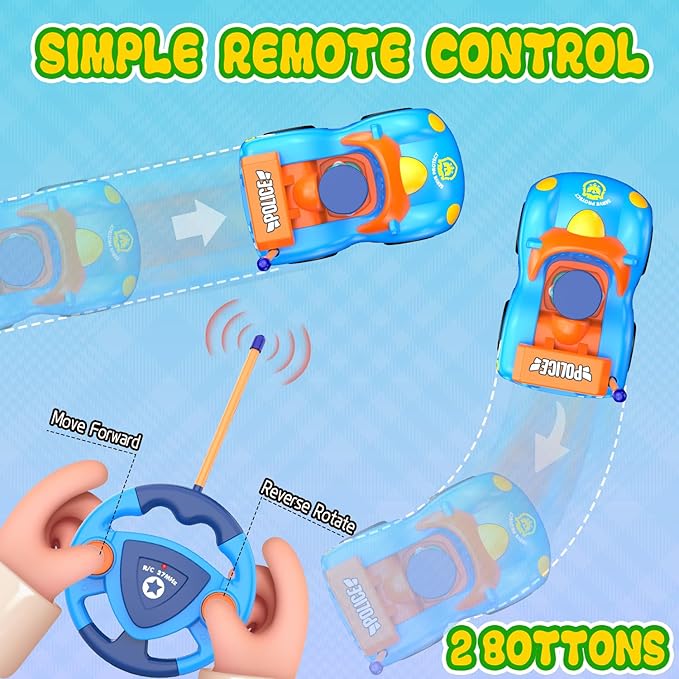 Elovien Remote Control Car for Toddlers, RC Police Car Toys for 2 3 4 5 Year Old Boy, Radio Controlled Cars Ages 2-4 with Lights & Music, First Birthday Gifts for Boys Girls (Blue)