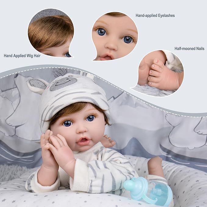 Aori Lifelike Reborn Baby Dolls - 22 Inch Realistic Newborn Baby Boy Doll in Soft Weighted Body & Zebra Outfits - Real Life Reborn Toddler Boy Gift Set for Kids 3+