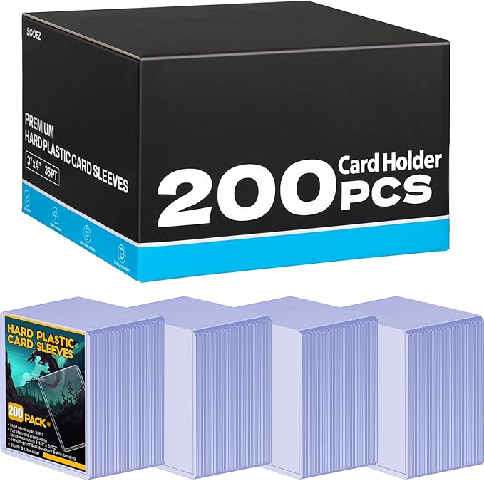 200 Count Card Sleeves Hard Plastic, Sooez 35PT Card Holder, 3" x 4" Baseball Card Protector, Rigid Card Case for Collectible Game Cards, Standard Size Trading Sports Football Cards