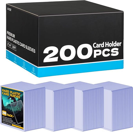 200 Count Card Sleeves Hard Plastic, Sooez 35PT Card Holder, 3" x 4" Baseball Card Protector, Rigid Card Case for Collectible Game Cards, Standard Size Trading Sports Football Cards