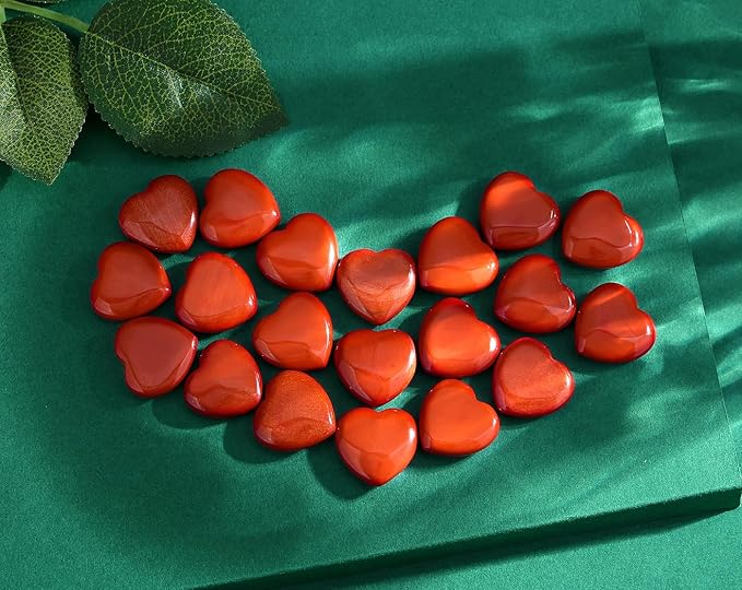 QINJIEJIE 20PCS Red Jasper Heart Stones Crystals Bulk Love Shaped Worry Stone Heart Rock Pocket Polished Palm Gems Crystal Reiki Balancing Wholesale Carved Stone Decor Gift