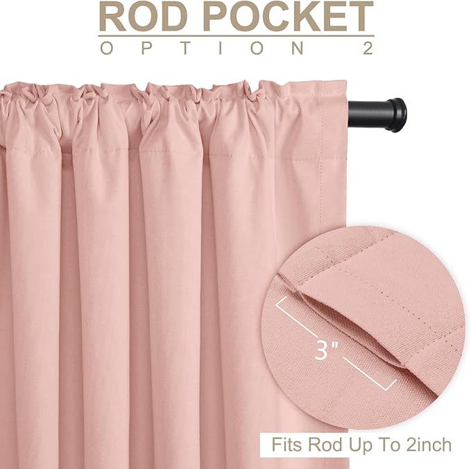 100% Blackout Shield Linen Blackout Curtains for Bedroom 90 Inches Long, Back Tab/Rod Pocket Living Room Drapes, Thermal Insulated Blackout Curtains 2 Panels Set, 42" W x 90" L, Blush Pink