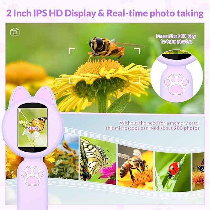 Mafiti Microscope for Kids Mini Pocket Handheld Kids Microscope Educational Science Kit Toys Xmas/Birthday Gifts for Aged 3-12 Girls Boys,Purple