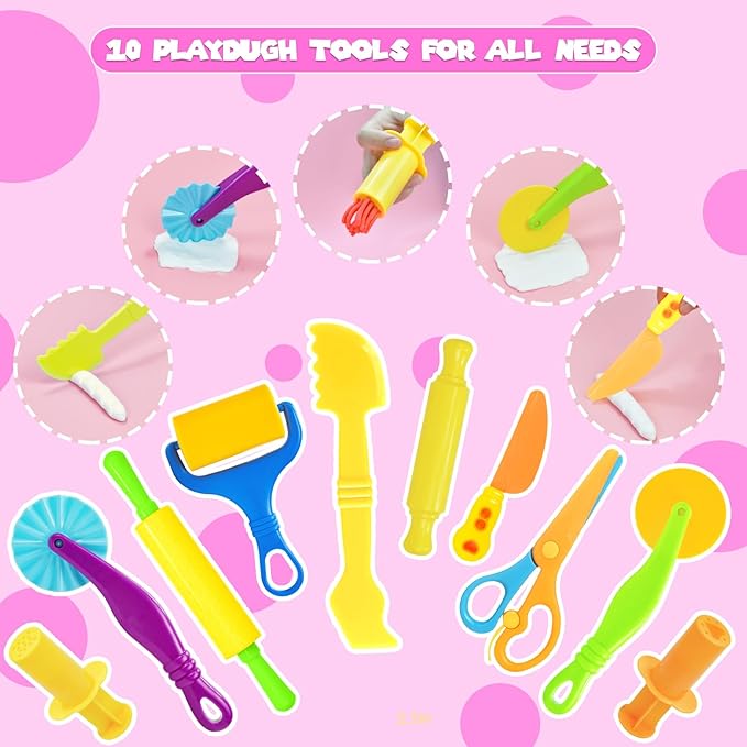 Playdough Tools Set, 58 Pcs Play Dough Sets for Kids Ages 4-8, Creative Play Dough Accessories with Clay Cutters, Roller, Molds, Safety Scissors, Educational Toys for Boys Girls