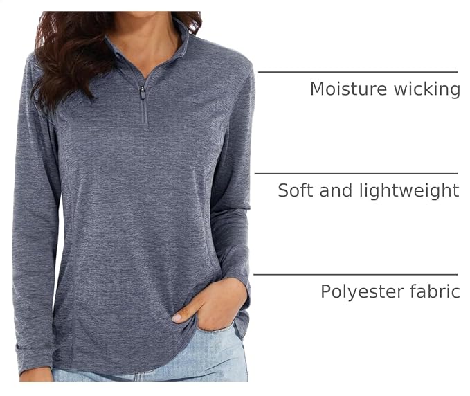 MAGCOMSEN Women's UPF 50+ Sun Shirts Long Sleeve 1/4 Zip Pullover Quick Dry Workout Hiking Tops Running Athletic Shirts
