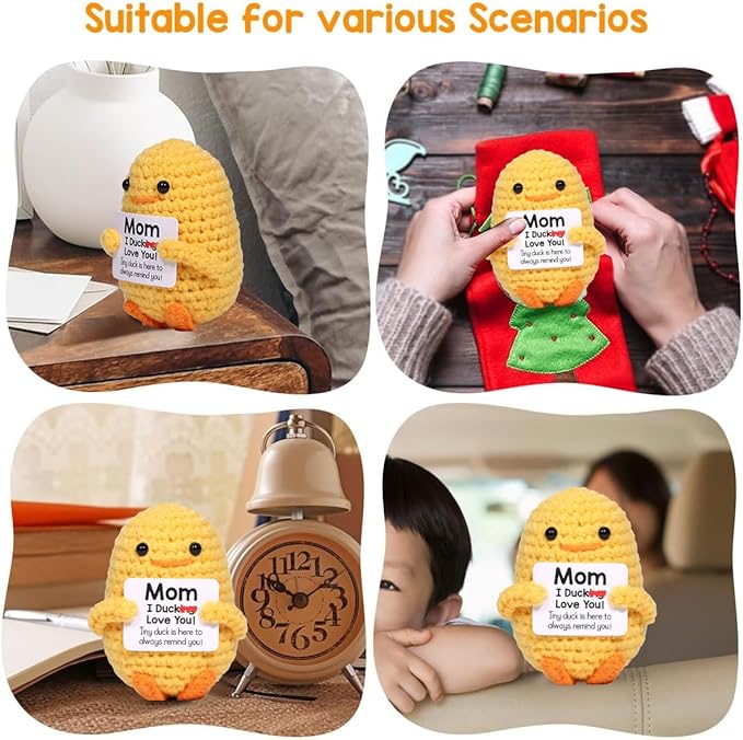 AICase Mother’s Day Gifts for Mom from Daughter Son Funny Positive Duck Gifts Emotional Support Nuggets Inspirational Crochet Animals Handmade Cheer Duck Decor Birthday Gifts for Mom Mother