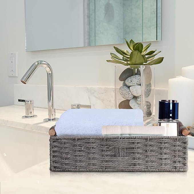 Basket for Toilet Paper Storage Baskets for Bathroom Decor Organizing | with Handle for Bedroom Home Decor and Shelves Apartment Countertop Use,Gray