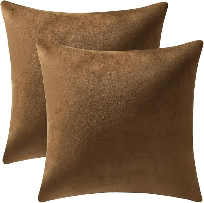 Throw Pillow Covers 20x20 Golden Brown: Pack of 2 Cozy Soft Velvet Square Modern Luxury Decorative Throw Pillow Cases for Sofa Couch Living Room Bed Home Decor