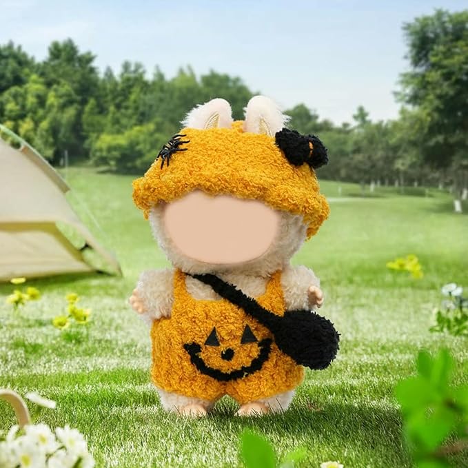 17cm Doll Clothes, Halloween Witch Hat and Pumpkin Costume Set Handcrafted Crochet Halloween Clothes for 6.7"(No Doll Included)