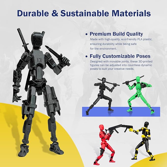 Dummy13 Action Figure Set | Pre-Assembled 3D Printed Titan and Robo Figures | Highly Articulated Robot Toys with Interchangeable Accessories | Perfect for Collectors and Hobbyists (Blacks)