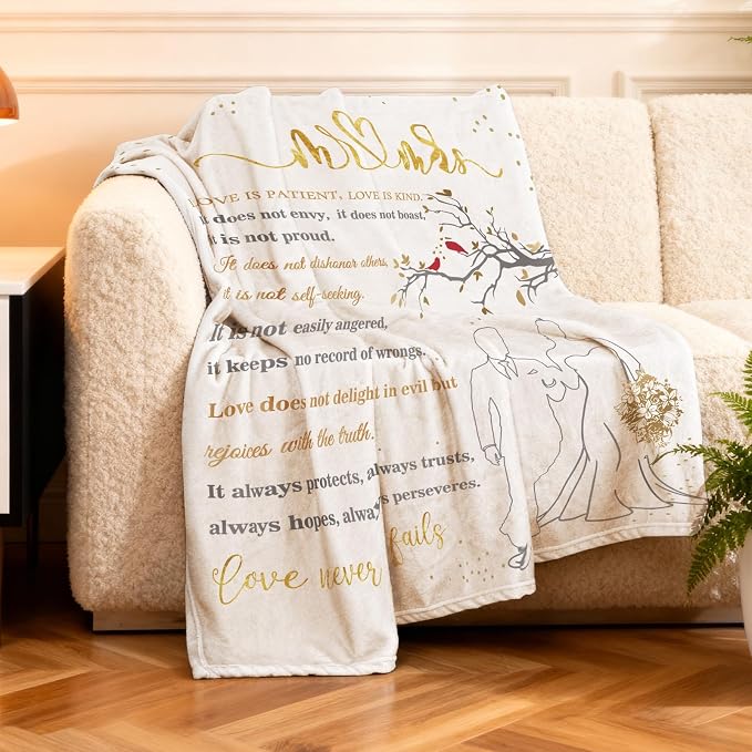 Wedding Gifts for Couples, Bridal Shower Gifts for Bride to Be Soft Blanket | Anniversary Mr and Mrs Gifts, Wedding Gifts for Newlyweds Wedding Throw Blanket 60*80 Inch (White Gold)