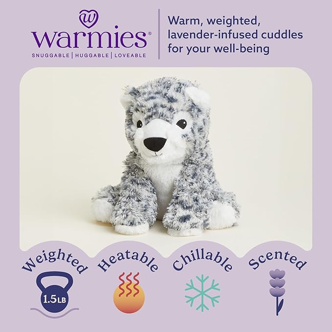 warmies Microwavable & Weighted Stuffed Animals, Snow Leopard - Heated Stuffed Animal Plushie for Warmth & Comfort - Cute Soft Plush Toys for Adults & Children (Boys, Girls, Babies & Toddlers)