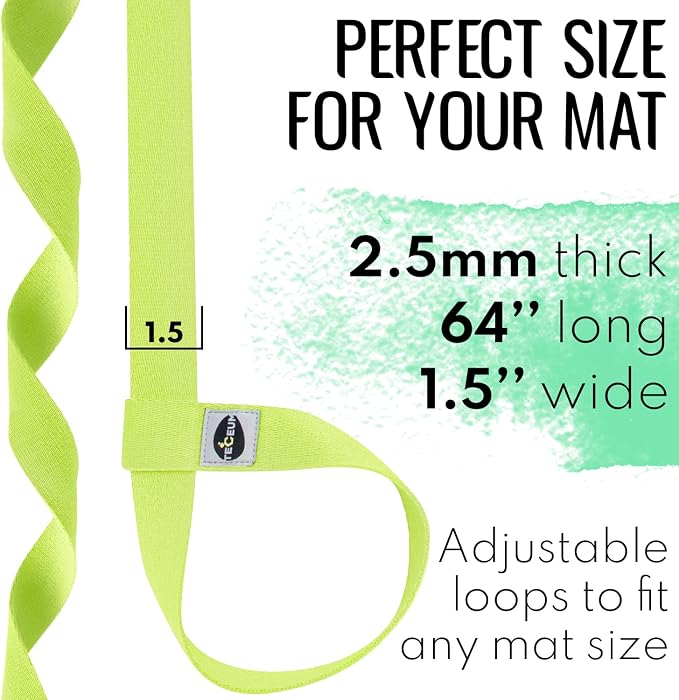 TECEUM Yoga Mat Strap – Extra Soft & Thick Cotton Carrier for All Mats | Adjustable Skin-friendly & Non-Slip Mat Holder Sling in 30+ Colors [Mat Not Included]