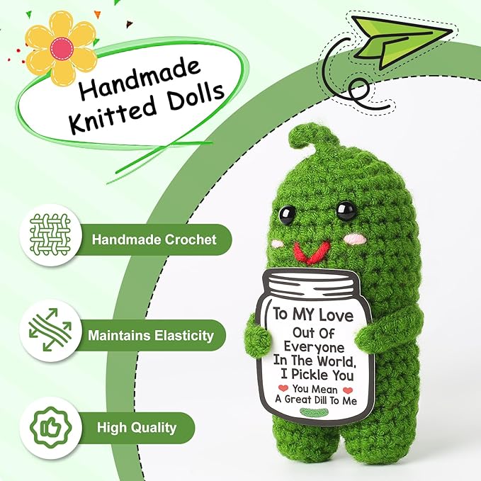 I Love You Gifts for Her Him, Birthday Christmas Gifts for Boyfriend Girlfriend, Wife, Husband, Couple, Romantic Gifts Anniversary Gifts for Women Men, Valentine's Day Gifts Handmade Crochet Pickle