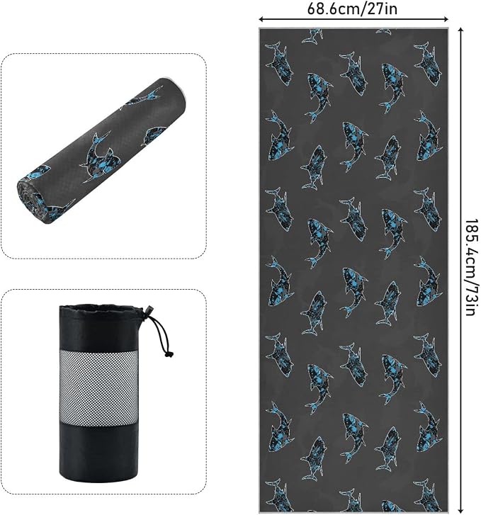 Animal Shark Yoga Mat Towel Non Slip Soft Sweat Absorbent Hot Yoga Mat Towel, for Hot Yoga, Pilates and Workout-73 x 27 Inch