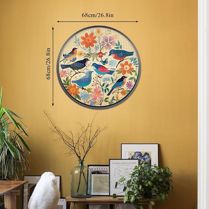 Vintage Bird Puzzles for Adults 1000 Pieces, Round Flower Jigsaw Puzzle Birds, Circle Plant Floral Jigsaw Puzzle Nature