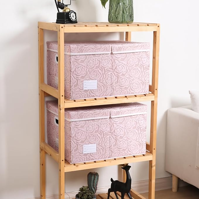 Jumbo Collapsible Storage Boxes with Lids Fabric Decorative Storage Bins Cubes Organizer Baskets with Cover Handles Divider for Bedroom Closet Living Room 23.2x15.7x11.8 Inch 3 Pack