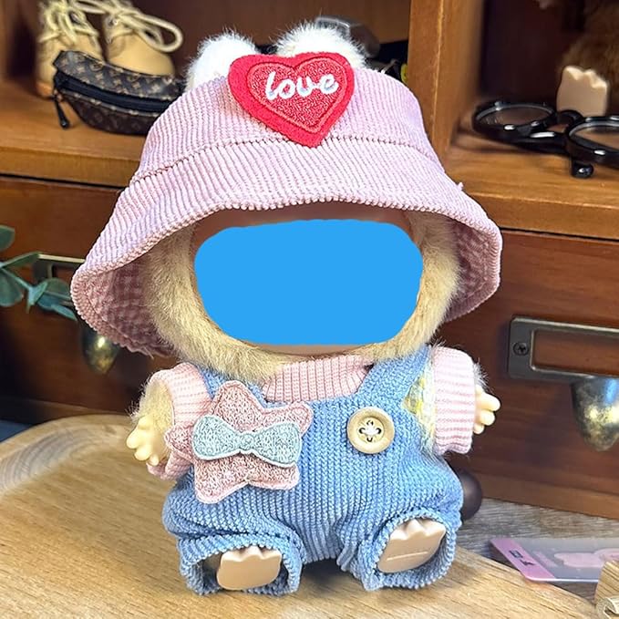 17cm Plush Doll Clothes Wardrobe Set - Clothes for Dolls Faux Fur Outfit Bundle (Hat+Top+Pants+Accessories) for Cute Collectible Figure Display (NO Doll) Included (Style-G, 17cm/7inch)