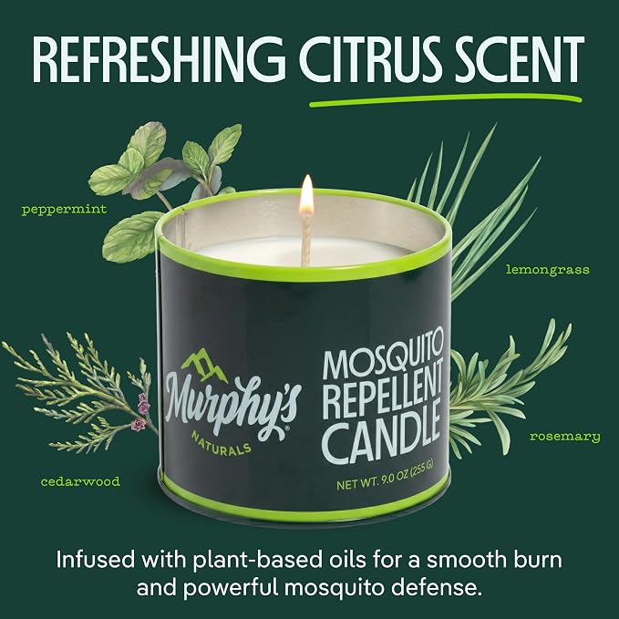 Murphy's Naturals Mosquito Bug Repellent Candles for Outdoor Patio, Citronella & Essential Oils, Soy/Beeswax Blend, 30-Hour Burn Time, 9 oz, 6-Pack