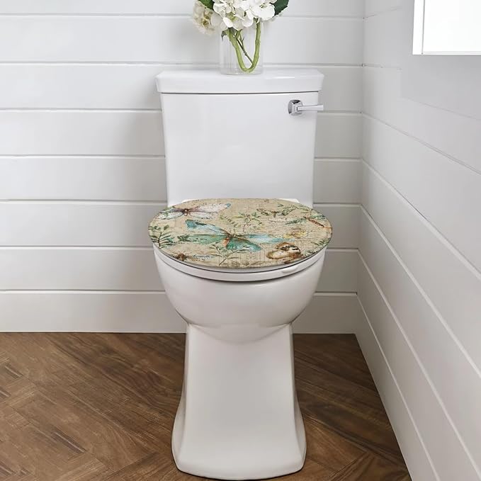Hummingbird with Lemon Toilet Lid Cover, Bathroom Decorative Flannel Soft Toilet Lid Cover, Bathroom Accessories Machine Washable Reusable Toilet Seat Cover