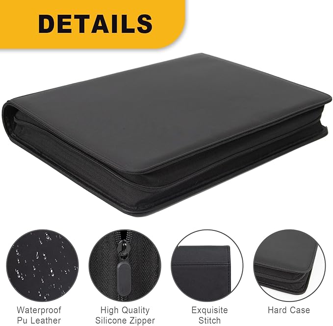 Toploader Binder, Holds 360 Toploaders, Top Loader Binder with 9 Pockets for 3" x 4" Rigid Cards, Double-Sided Pockets Card Binder Top Loader for Trading Cards or Sports Cards (black)