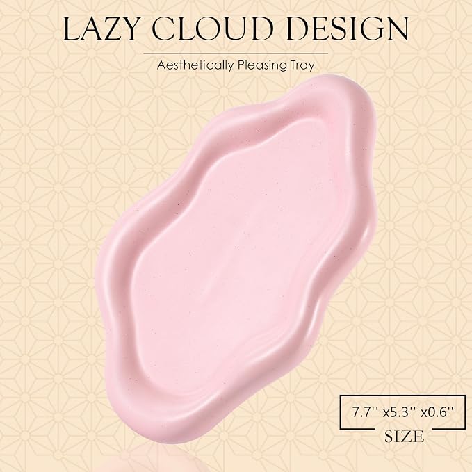 CCINPPY Ceramic Cloud Jewelry Tray Trinket Dish Key Bowl Nightstand Decor | Decorative Small Desk Tray Jewelry Plate Key Holder Bowl Cute Bedroom Room Decor Aesthetic, Gift for Women, Pink Medium