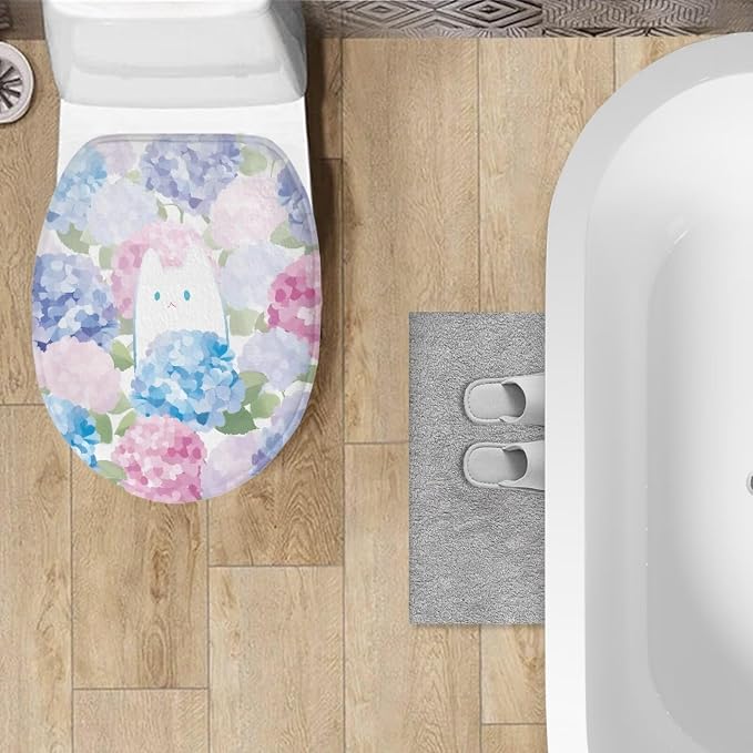 Hydrangea Toilet Seat Cover, Bathroom Accessories Elastic Band at The Bottom Toilet Lid Cover, Comfortable and Dustproof Toilet Seat Cover