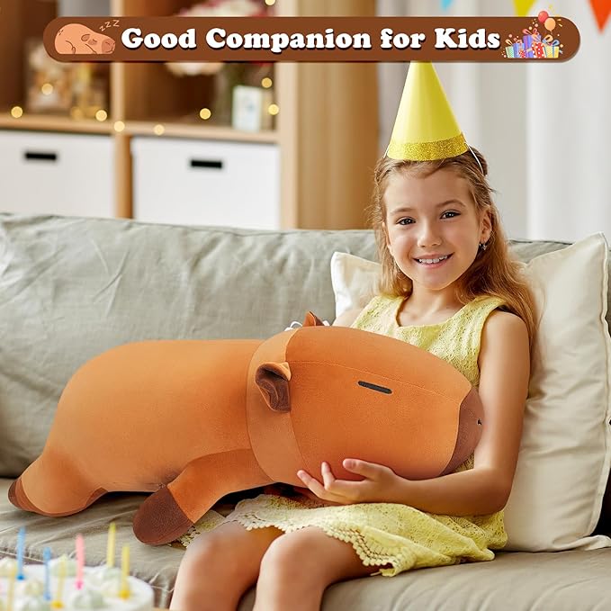 Auspicious beginning 30'' Giant Capybara Plush Stuffed Animal- Cute Capybara Plush Pillow Plushies, Large Sleeping Hugging Stuffed Animal, Cute Body Pillow Birthday Gifts for Kids Girls Boys