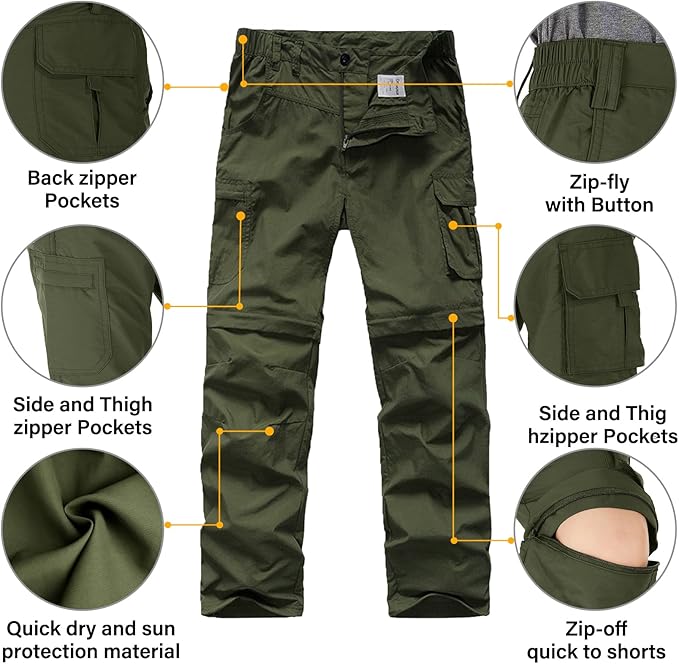 linlon Kids' Cargo Pants, Boy's Casual Outdoor Quick Dry Waterproof Hiking Climbing Convertible Trousers #9016