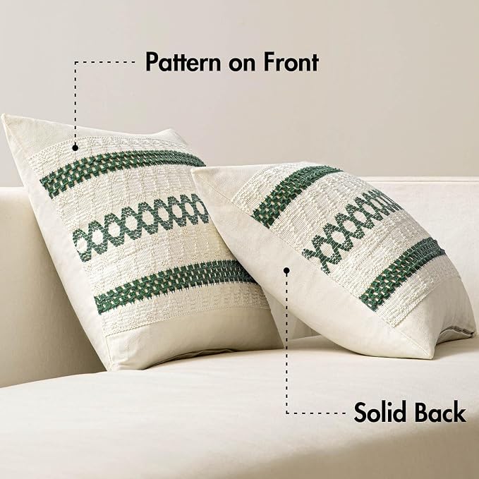 MIULEE Set of 2 Dark Green Boho Decorative Lumbar Pillow Covers 12x20 Inch | Farmhouse Couch Throw Pillows, Modern Cotton Cushion Cover, Macrame Woven Home Decor for Bed Sofa Chair