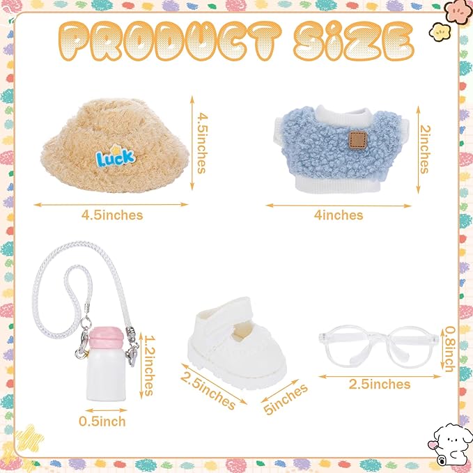 5 Pcs Stylish Set for 17cm Dolls with Fashion Hat, Water Bottle, Transparent Glasses, Shoes and Sweater Outfit Set, Cute Doll Style Accessories Gift (Pretty, Blue)