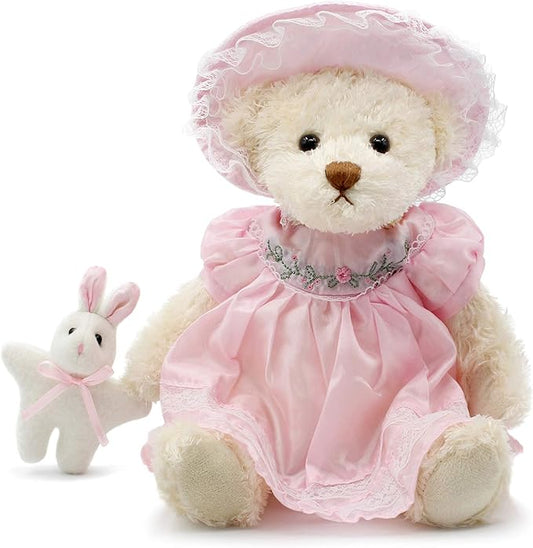 Oitscute Small Baby Teddy Bear with Cloth Cute Stuffed Animal Soft Plush Toy 10" (Pink Sleepwear)