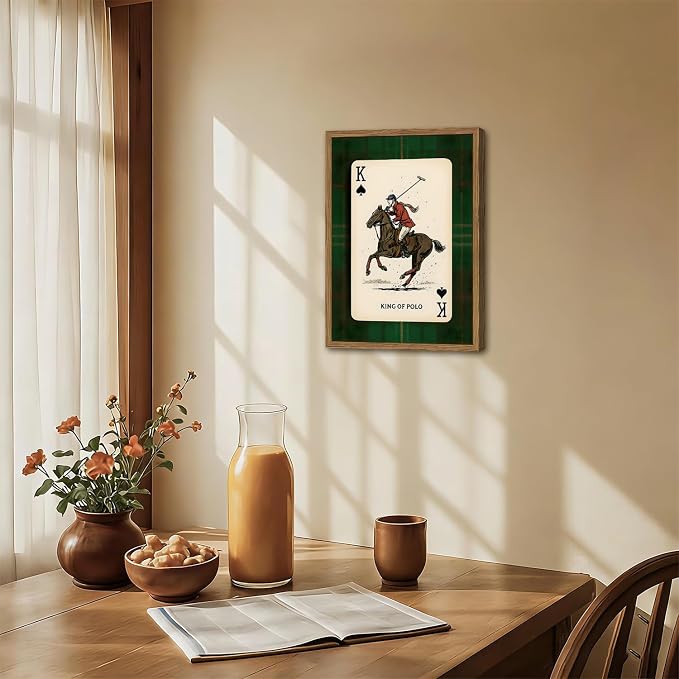 Vintage Equestrian Wall Art, King of Polo Wall Decor Painting Rustic Race Horse Sports Poster Canvas Prints Picture for Game Room Living Room Bedroom 12x16 inch Wood Framed