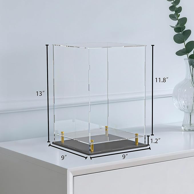 Acrylic Display Case with Floating Shelf & Thick Base – UV-Protected Collectible Showcase for Souvenirs, Figurines, and Memorabilia (9" Lx9 Wx13 H)