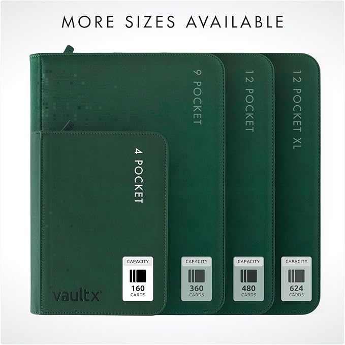 Vault X 4 Pocket Zip Binder, 160 Cards, Exo-Tec Material, 20 Side-Loading Pages (Green)
