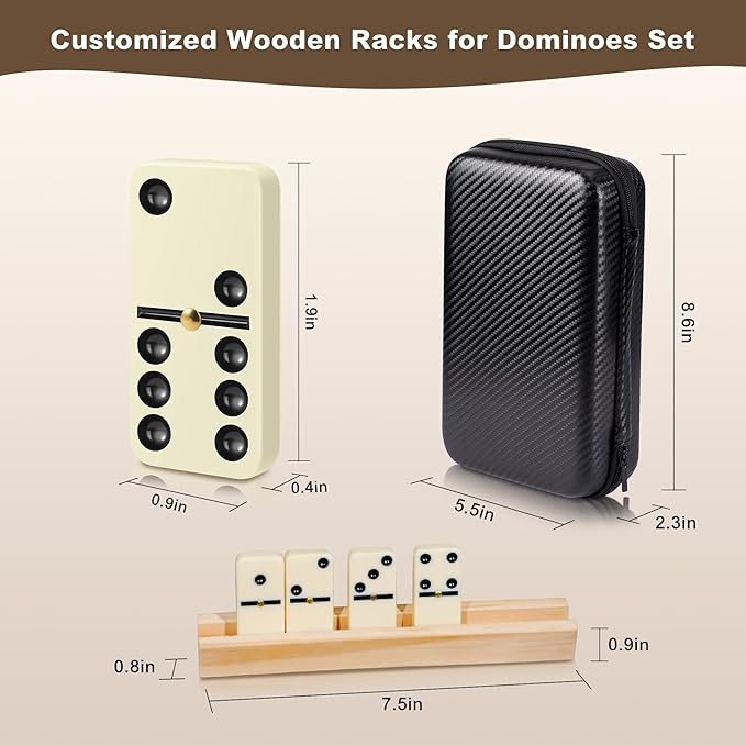 MeetYr Life Dominos Set for Adults 28 Dominos with 4 Wooden Trays, Double 6 Dominoes Trave l Case Game for Family & Parties (D6-White)