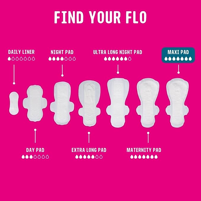 Flo Bamboo Maxi Pads - Ultra Absorbent, Long + Wide, Maximum Protection (10 Pads)