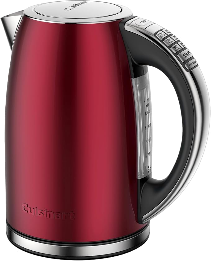 Cuisinart PerfecTemp 1.7-Liter Electric Kettle, Cordless Electric Tea Kettle, 1500W for Fast Heat-Up, 6 Preset Temperatures, 30-Minute Keep Warm, Stay Cool Nonslip Handle, Red Stainless