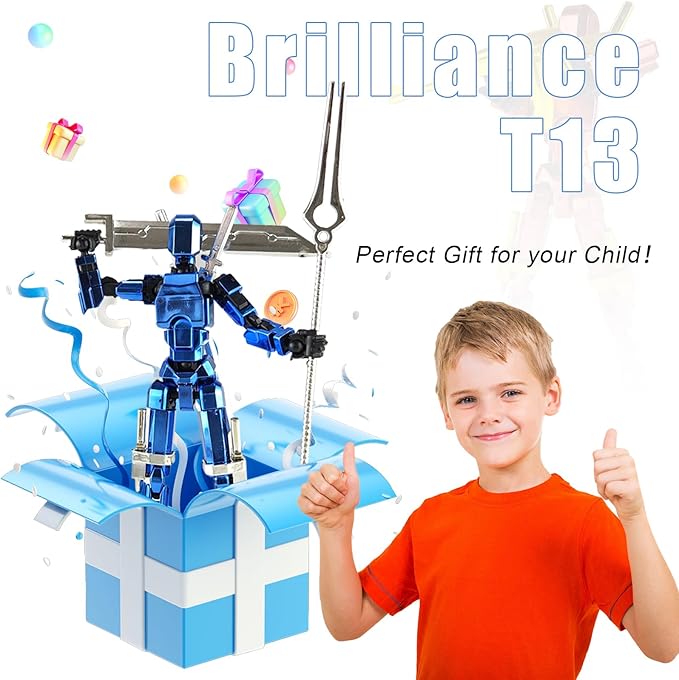 Assembly Completed T13 3D Printed Action Figures,Dummy 13 Robot 13 Movable N13 Action Figure, Lucky 13 Gift for Collectors Desktop Decorations for Game Lovers Toy(Metallic Blue)