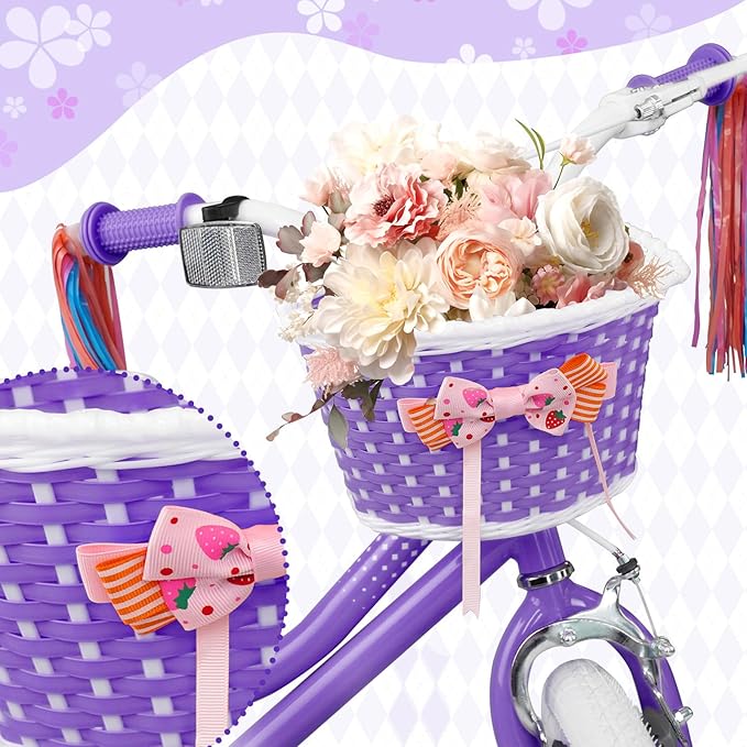 KORIMEFA Girls Bike for Ages 2-8 Years Toddler Kids with Doll Seat, 12 14 16 Inch Bicycle with Training Wheels, Little Small Princess Bicycle with Basket& Streamers, Girls Pedal Bike