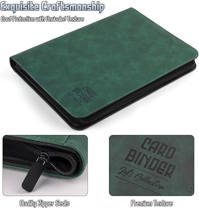 Trading Card Binder, Premium 9 Pocket Double Sided 540 Pocket PU Card Collection Binder, Collectible Trading Card Albums for MTG, TCG, Sport Card, Game Cards (Dark Green)