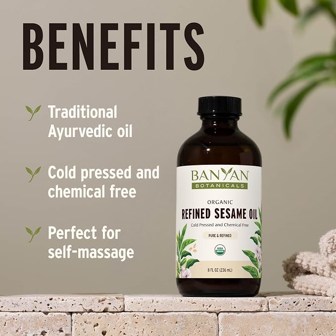 Banyan Botanicals Refined Sesame Oil – Organic Sesame Oil for Skin, Body, Hair & More – Multiple Sizes – 24 oz – Non GMO Sustainably Sourced Vegan