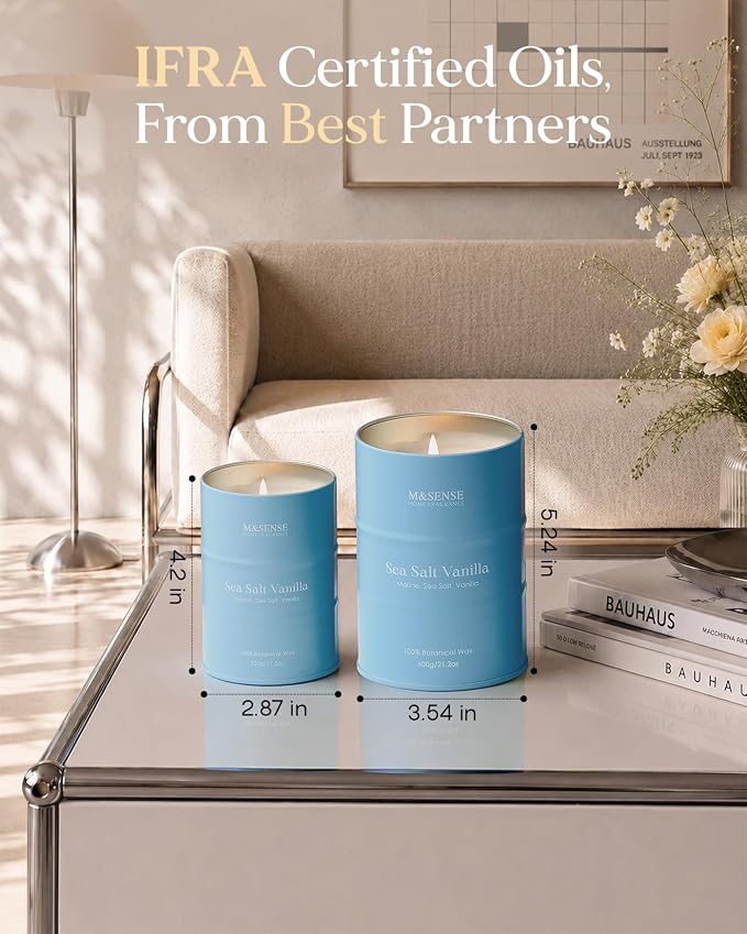 M&SENSE Sea Salt Vanilla Scented Candles Large Beach Candle, Natural Soy Summer Candles 21.2oz 120 Hour Slow Burning,Aromatherapy Candle for Stress Relief Meditation Relaxing