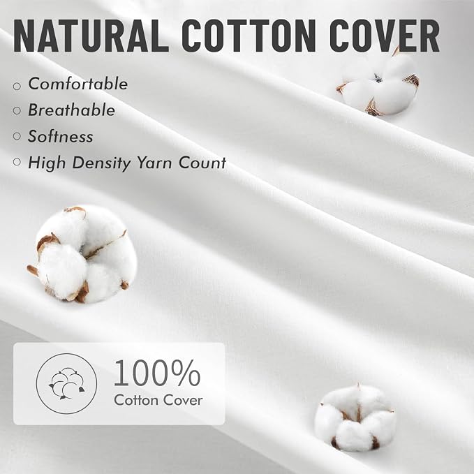 MIULEE 22x22 Inch Pillow Inserts Pack of 4-100% Cotton Cover | White Throw Pillow with 100% Virgin Microfiber for Bed Sofa Couch Living Room, All-Season Decorative Back Support