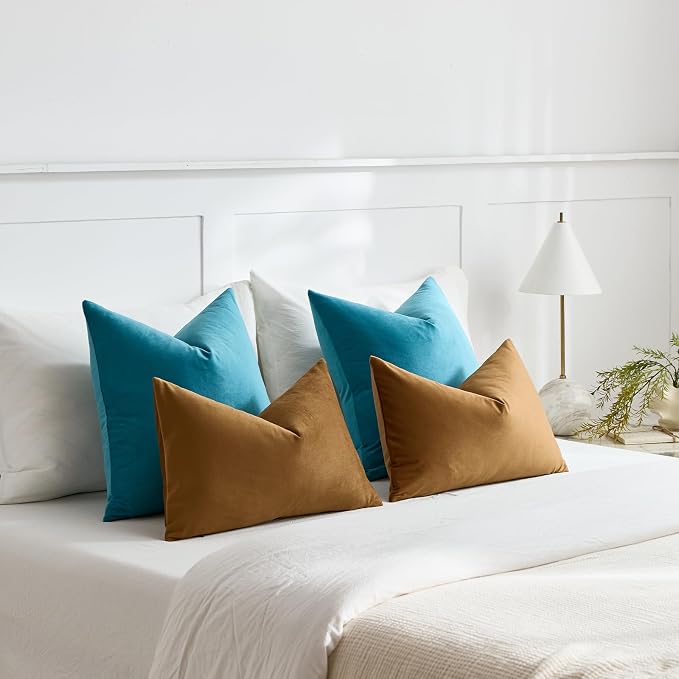 Euro Sham Covers 26x26 Turquoise: Pack of 2 Cozy Soft Velvet Square Modern Luxury Decorative Throw Pillow Cases for Sofa Couch Living Room Bed Home Decor
