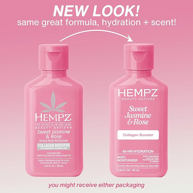 Hempz Mini Collagen-Infused Jasmine & Rose Body Moisturizer, 2.25 oz - Paraben-Free, Vegan, Cruelty-Free