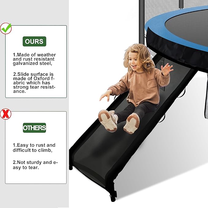 Eurmax USA Trampoline Safe Slide and Ladder for Kids, Universal Hook Design, UV-Resistant Steel and Fabric, Includes Shoe Storage Pocket, Universal Trampoline Accessories