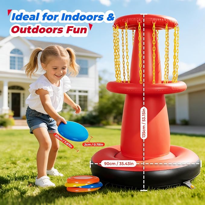 EKEPE Inflatable Disc Golf Basket - Inflatable Throwing Game for Kids and Adults, Portable Disc Golf Target Set with 6pcs Disc Golf Disc and Carry Bag for Backyard, Indoor or Outdoor